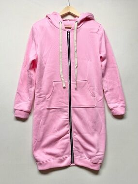 Women’s Pink Full-Zip Longline Hoodie Tunic Sweatshirt XL NWOT